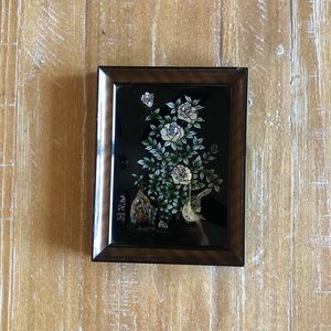 Vintage Japanese Inlaid Mini Art Piece in Wood Frame